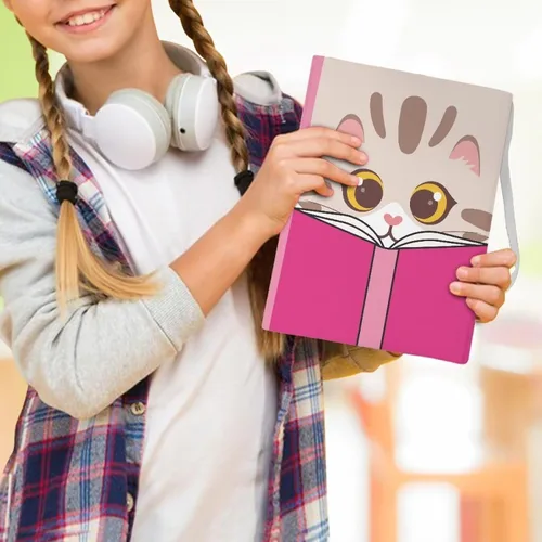 Vista 5 de AFPANQZ Linda funda de libro para mujer, diseño de caricaturas, diseño de gato, reutilizable, protector de tapa dura, funda elástica de tela