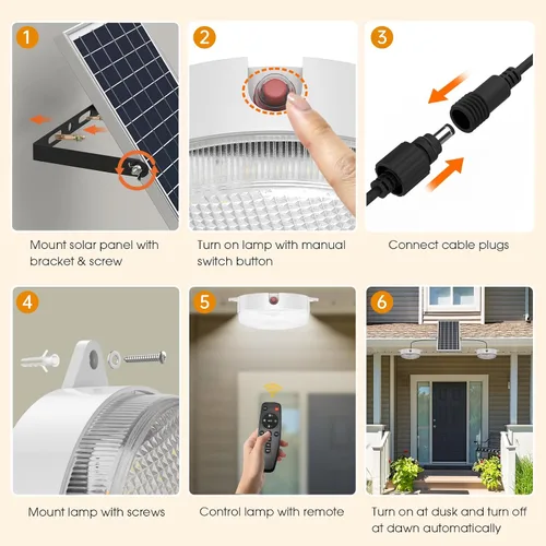 Vista 8 de Paquete de 2 luces solares de techo con sensor de movimiento, regulables de 6000 K/4000 K/3200 K, luz solar de cobertizo con interruptor