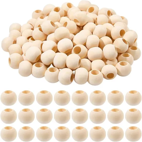 Vista 6 de PH PandaHall Cuentas de madera, 100 cuentas espaciadoras de madera redondas naturales sin terminar de 0.472 pulgadas, bolas redondas de madera