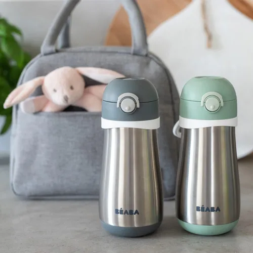 Vista 7 de BEABA - Botella de agua para niños con aislamiento de acero inoxidable, termo con boquilla a prueba de derrames y parte superior cerrada, perfecta