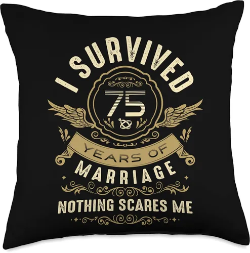 Vista 5 de I Survived 75 Years of Marriage Nothing Scares Me - Almohada de 16 x 16 pulgadas, multicolor