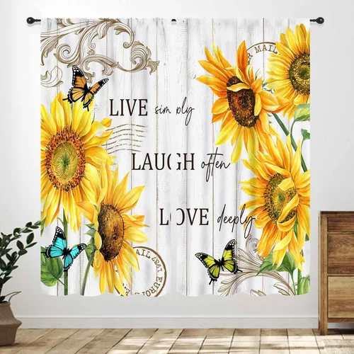 Vista 9 de Cortinas infantiles de abejas, cortinas de campo de primavera de acuarela de girasoles florales de nido de abeja, adorables abejas, cortinas