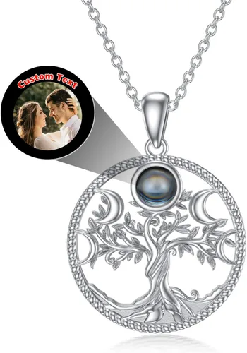 Vista 2 de Collar de árbol de la vida con piedra natal en 100 idiomas "I Love You", colgante de árbol de la vida, joyería de piedra natal personalizada