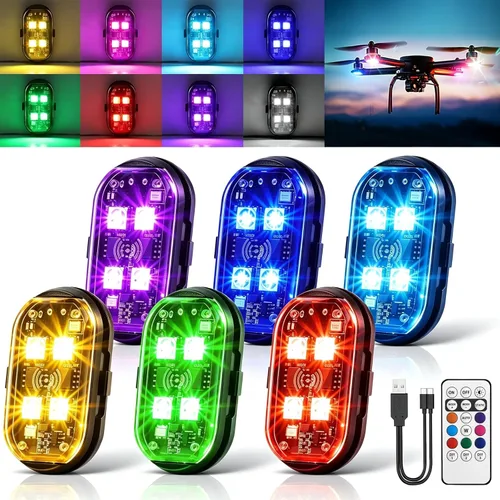 Vista 11 de 4 piezas de luces estroboscópicas LED inalámbricas con control remoto, luces LED recargables inalámbricas de 8 colores para Halloween