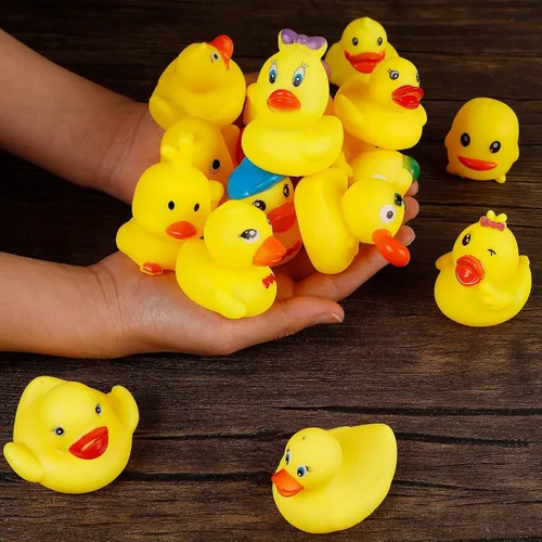 Vista 3 de Juego de 15 patos de goma de juguete de baño, 2 pulgadas, juego de pato flotante de goma chirriante para baby shower, bañera y piscina