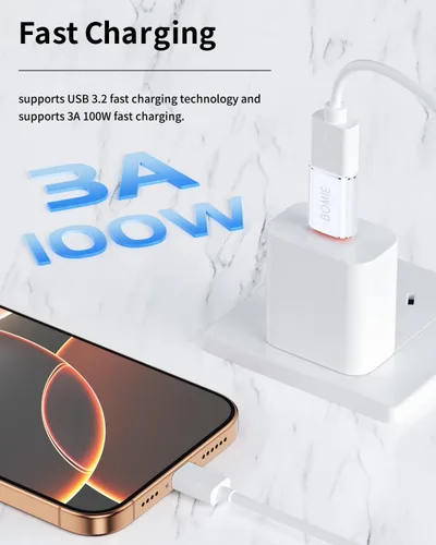 Vista 2 de BOMIE Paquete de 2 adaptadores USB C a USB, transferencia de datos de 100 W, carga rápida de 100 W, adaptador OTG tipo C macho a USB 3.2 hembra