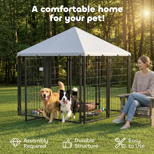 Vista 12 de PawHut 4.7' x 4.7' x 5.1' Perrera para perros al aire libre Fuera Carrera S