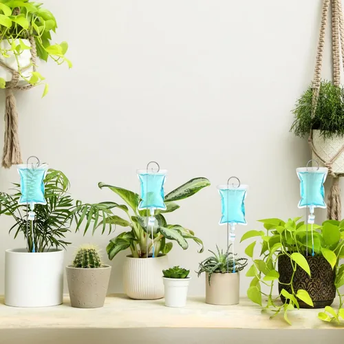 Vista 5 de Norme Juego de 6 piezas de riego por goteo para plantas, bolsa de agua de goteo de 500 ml (16.9 fl oz), regador de plantas con estacas de varilla