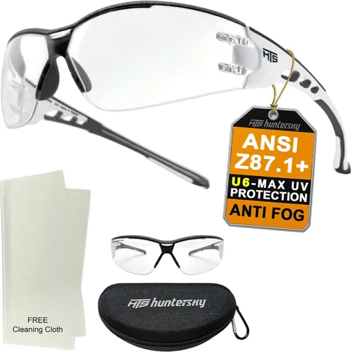 Vista 18 de HTS HUNTERSKY Gafas de seguridad de tiro envolventes U6 transparentes, antiniebla y antiarañazos, ligeras y súper flexibles con ANSI Z87.1