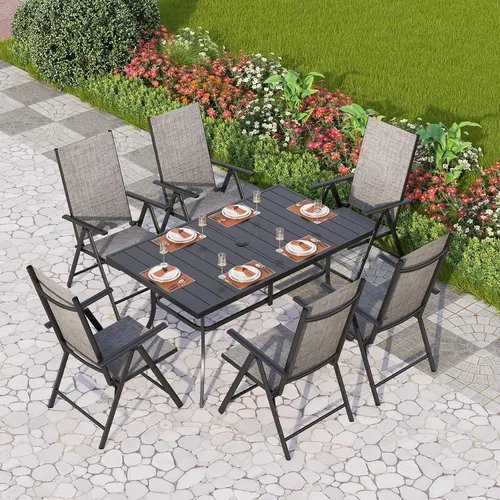 Vista 24 de PHI VILLA Juego de comedor al aire libre para 4, mesa de metal con sillas plegables, negro