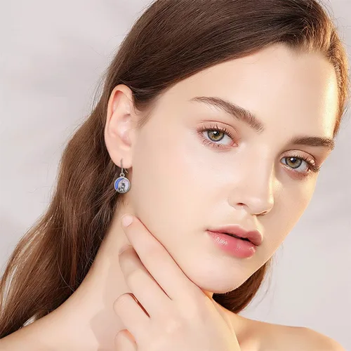 Vista 3 de POPKIMI Bonitos aretes colgantes de animales, joyería de animales, regalos de cumpleaños y Navidad para mujeres, aretes de ópalo de cristal de plata