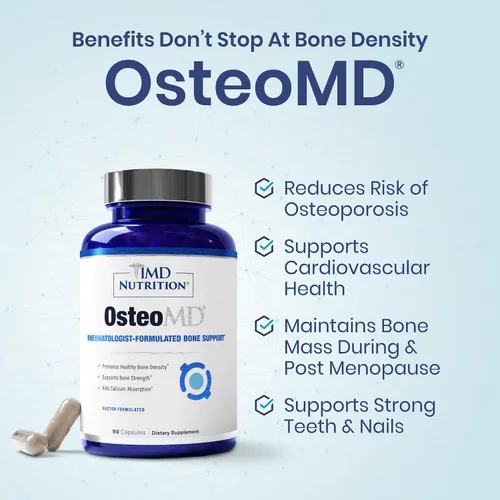 Vista 8 de 1MD OsteoMD para apoyo integral óseo con hidroxiapatita de calcio, vitamina D3 y K2 90 cápsulas