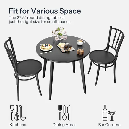 Vista 4 de HOOBRO Mesa de Comedor de Bambú, Mesa de Comedor Redonda para 2, Mesa de Cocina de 27.5" para Espacios Pequeños, Mesa de Escribir, Fácil de Montar