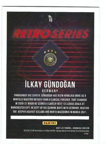 Vista 2 de ILKAY GUNDOGAN 2021-22 Panini Donruss Camino a la Copa Mundial de la FIFA Qatar 2022 Retro Series Soccer #16 Carta Manchester City Alemania