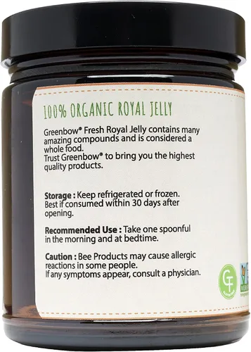 Vista 3 de Greenbow Jalea real orgánica fresca, 100% certificada por USDA, sin OMG, Halal, certificada GMP, pura, sin gluten, una de las más empaquetadas