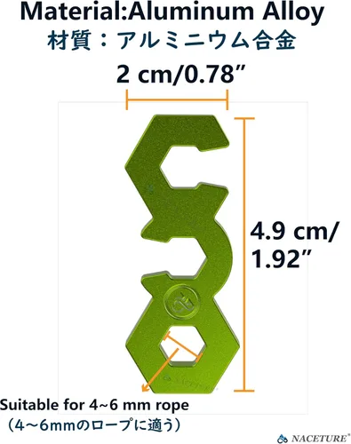 Vista 3 de NACETURE Tensor de cuerda de aleación de aluminio, tienda de campaña, ajustador de cordón Guyline, equipo para camping, senderismo, mochilero