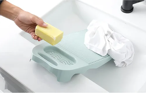 Vista 4 de Tabla de lavado de ropa de plástico, tabla de lavado de manos para el hogar con soporte para jabón, herramienta portátil para lavar las manos Azul