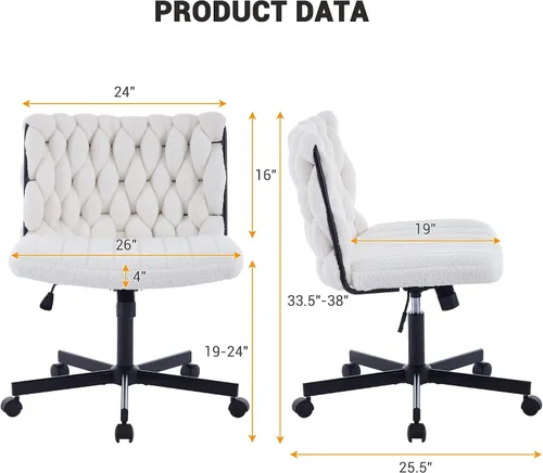 Vista 2 de Silla de oficina giratoria moderna, silla de escritorio sin brazos con diseño cruzado con asiento de 25.5 pulgadas de ancho, capacidad de 300