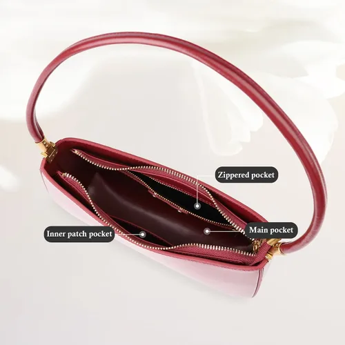 Vista 5 de Bolso de hombro para mujer, bolso pequeño de cuero genuino