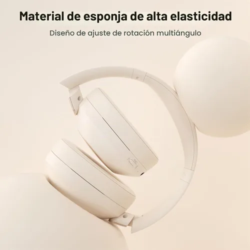 Vista 2 de Audífonos con cancelación activa de ruido, 100 horas de reproducción, auriculares Bluetooth inalámbricos, auriculares Bluetooth con micrófono Beige