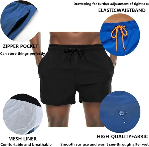 Vista 5 de Traje de baño para hombre de 5 pulgadas elástico de secado rápido con bolsillos con cremallera