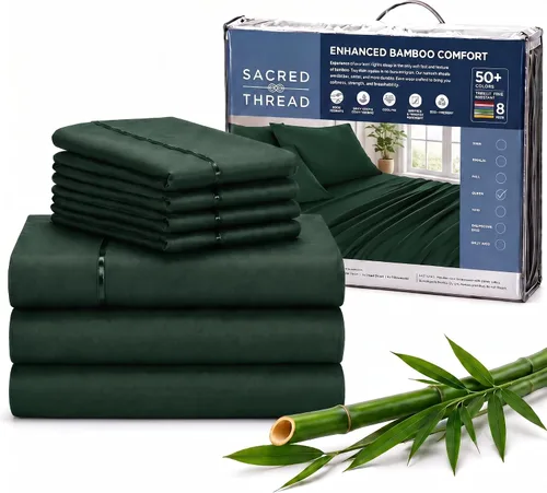 Vista 99 de Sacred Thread Sábanas de rayón derivado de bambú tamaño individual, sábanas refrescantes de bolsillo profundo de 18 pulgadas para personas que