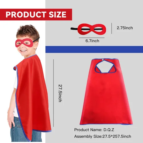 Vista 7 de DQZ Capas y máscaras de superhéroes para niños y niñas disfraces de Navidad de superhéroes como recuerdos de fiesta paquete de 16 rojo