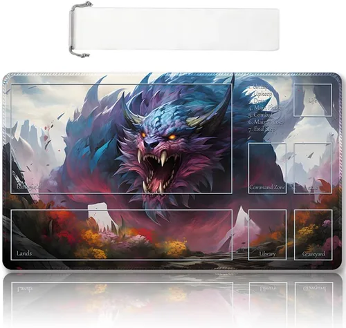 Vista 64 de Tapete de juego MTG cosido de alta calidad con zonas y parte trasera de goma antideslizante, tapete de juego TCG para MTG y otros juegos de cartas