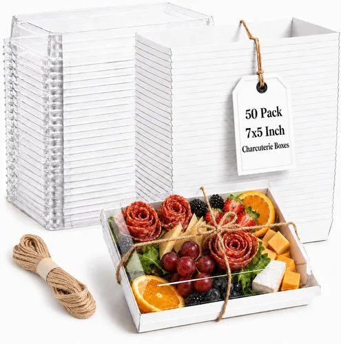 Vista 11 de Leafiew Paquete de 25 Cajas de Charcutería de 7x5 Pulgadas con Tapas Transparentes - Tablero de Papel Individual Para Llevar de Charcutería con 25