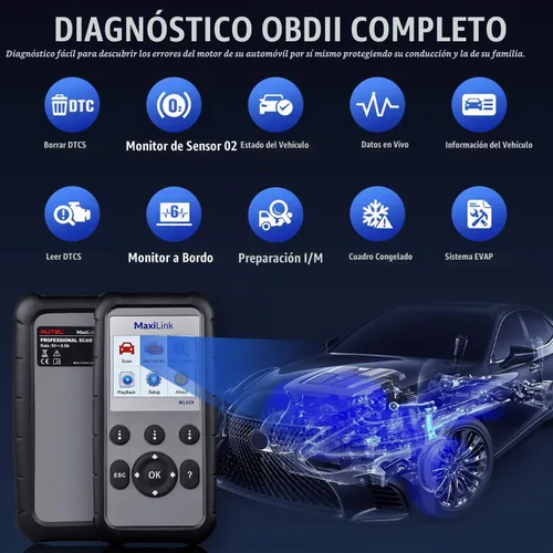 Vista 3 de 2026 Nuevo Autel ML629 Escáner OBD2, herramienta de diagnóstico de transmisión del motor ABS SRS, lector de códigos OBDII completo para mecánicos