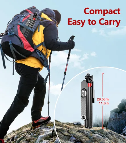 Vista 6 de Huryfox Trípode para teléfono Selfie Stick - Soporte para teléfono celular de 71 pulgadas de alto con control remoto inalámbrico desmontable