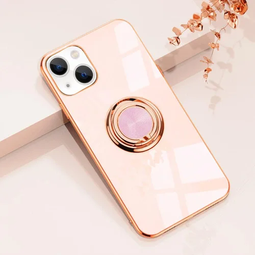 Vista 26 de Compatible con iPhone 11 Kickstand, anillo de rotación de 360 grados integrado con borde de oro rosa brillante que funciona con soporte magnético