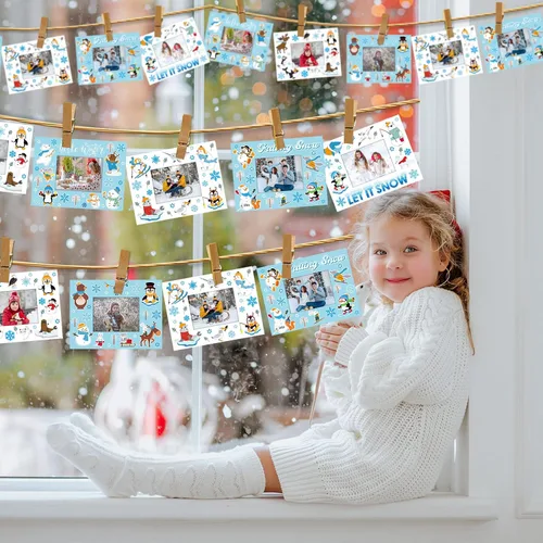 Vista 5 de Capoda Paquete de 24 kits de manualidades de imágenes de invierno, marcos de fotos de papel de nieve para niños, marcos de fotos de nieve