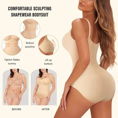 Vista 4 de Irisnaya Body adelgazante para mujer, moldeador de abdomen, tirantes delgados, camisola, leotardos, bodycon