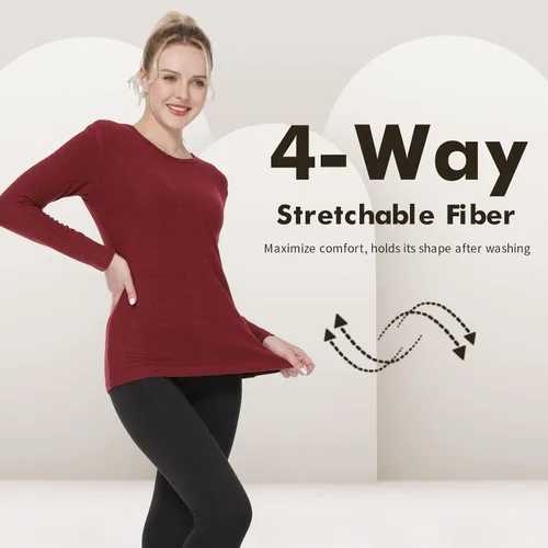 Vista 62 de MANCYFIT Tops térmicos para mujer, camisa con forro polar, manga larga, capa base, cuello en V