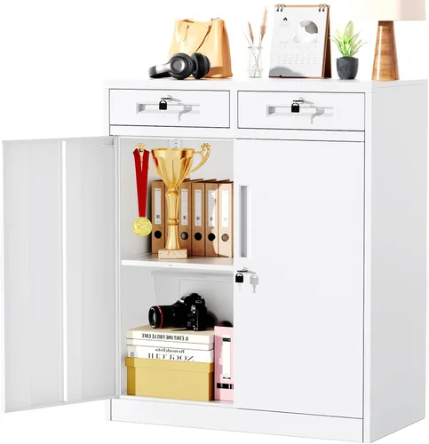 Vista 23 de Greenvelly Armario de almacenamiento de metal con puertas y estantes, armario de almacenamiento con cerradura de 36 pulgadas para oficina, gabinete