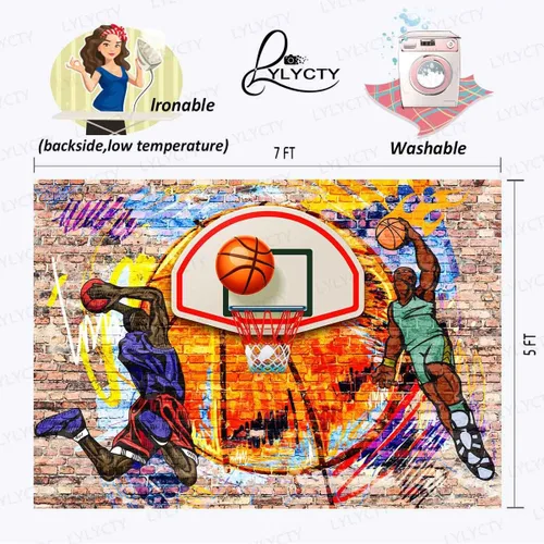 Vista 5 de Fondo de baloncesto con temática de graffiti, arte de fotografía deportiva, para decoración de fiesta de cumpleaños, pancarta, cabina de fotos