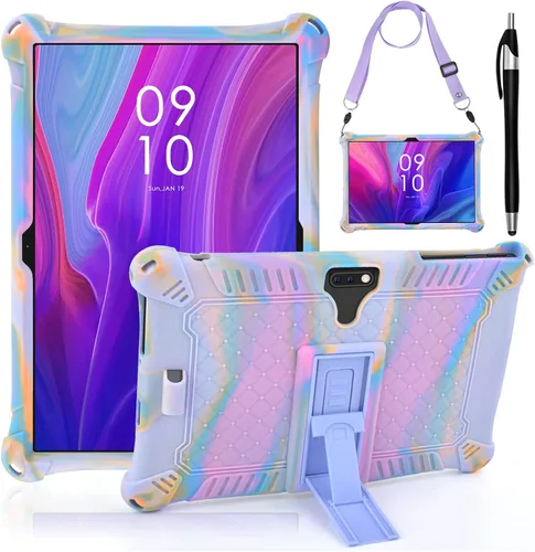 Vista 9 de DETUOSI Feonal - Funda de silicona de 10 pulgadas con correa para el hombro y lápiz capacitivo, funda para tablet con soporte multiángulo, funda