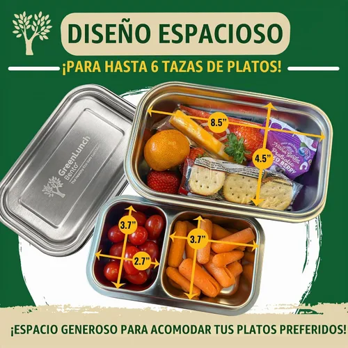 Vista 2 de GreenLunch - Caja Bento de acero inoxidable para adultos y adolescentes, 6 tazas, color azul Lonchera sin BPA con compartimentos extraíbles
