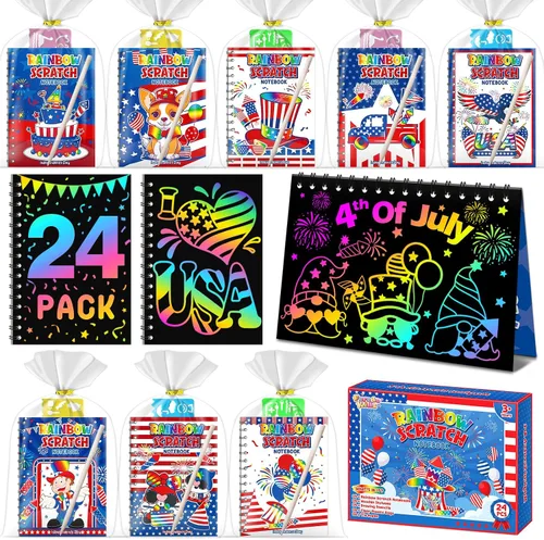 Vista 15 de Recuerdos de fiesta para niños: paquete de 4 cuadernos de arte de rascar arcoíris para estudiantes, regalos a granel para aula para niñas y niños