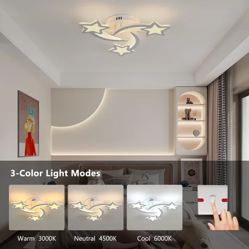 Vista 2 de Goeco Lámpara de techo Kidsroom, 3 modos de luz (3000 K/4500 K/6000 K) acrílico blanco cerca del techo, lámpara de techo de dibujos animados