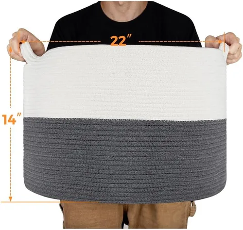 Vista 2 de Ravinte Almacenamiento Grande - Cesta para Mantas de 22" x 22" x 14" para Sala de Estar, Almacenamiento de Juguetes de Bebé, Lavandería de Cuerda