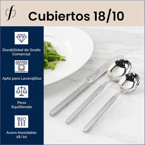 Vista 2 de FORTESSA Jaxson - Cubiertos de acero inoxidable 18/10, ajuste de lugar de 5 piezas con cuchillo de mesa, tenedores y cucharas (servicio para 1)