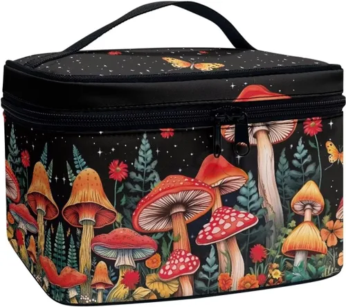 Vista 44 de Flashideas Bolsa de maquillaje para cosméticos Almacenamiento vertical Bolsa de maquillaje de viaje de gran capacidad, Caballo Azteca 1