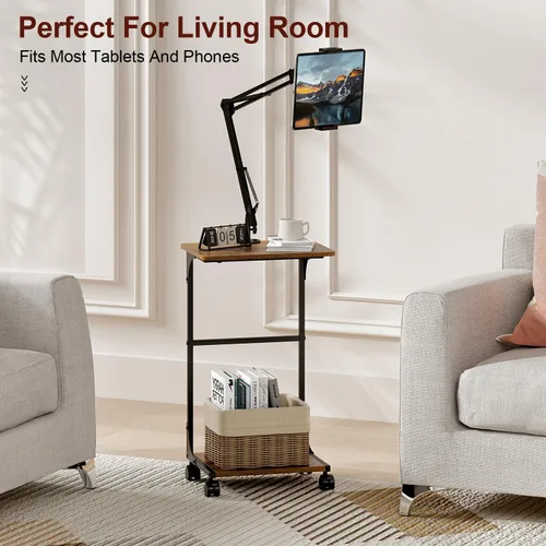 Vista 10 de Soporte de piso para tableta Kindle iPad con mesa auxiliar en forma de C, altura de ángulo ajustable, soporte para iPad Tablet Kindle para cama