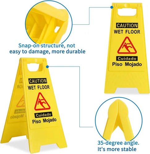 Vista 3 de CERLMLAND Señal de precaución mojada para piso, plegable, resistente, bilingüe de doble cara, letreros de advertencia de seguridad para uso