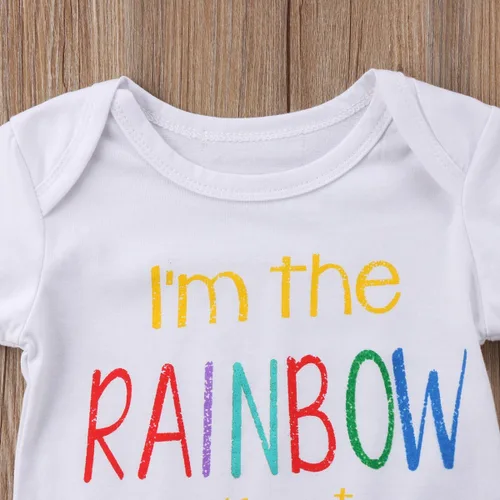 Vista 5 de Bebé Niños Niñas Ropa Mono Soy Rainbow Print Lindo Manga Corta Algodón Mameluco