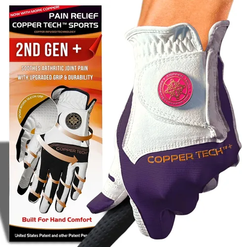 Vista 27 de Copper Tech Plus Ladies Golf Gloves Women (2nd Gen) Copper Compression Joint Support with Flexible & Comfortable Fit Tacky Silicone Pad