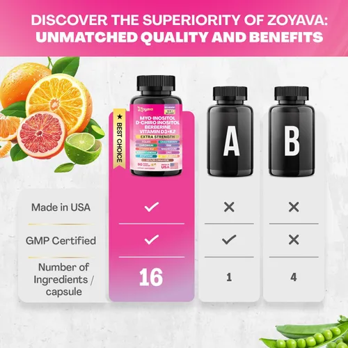 Vista 5 de Suplemento Myo Inositol 750mg, berberina 500mg, D-Chiro Inositol 50mg, Folato 400mcg, Cromo 100mcg, Canela de Ceilán 200mg, Ashwagandha 100mg, DIM