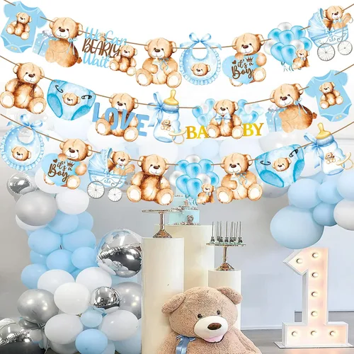 Vista 6 de Decoraciones de oso de peluche para baby shower, We Can Bearly Wait, decoraciones de fiesta de cumpleaños, guirnaldas y suministros temáticos de oso